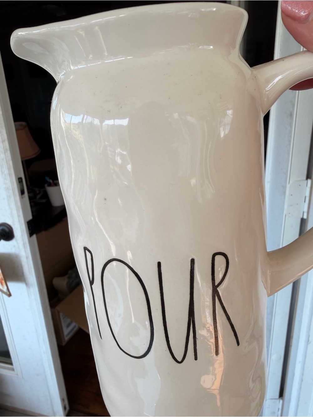 Rae Dunn White Ceramic Pitcher with POUR Lettering